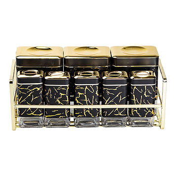 Набір для приправ та спецій на підставці 8 штук з кришками Чорний HP-1364