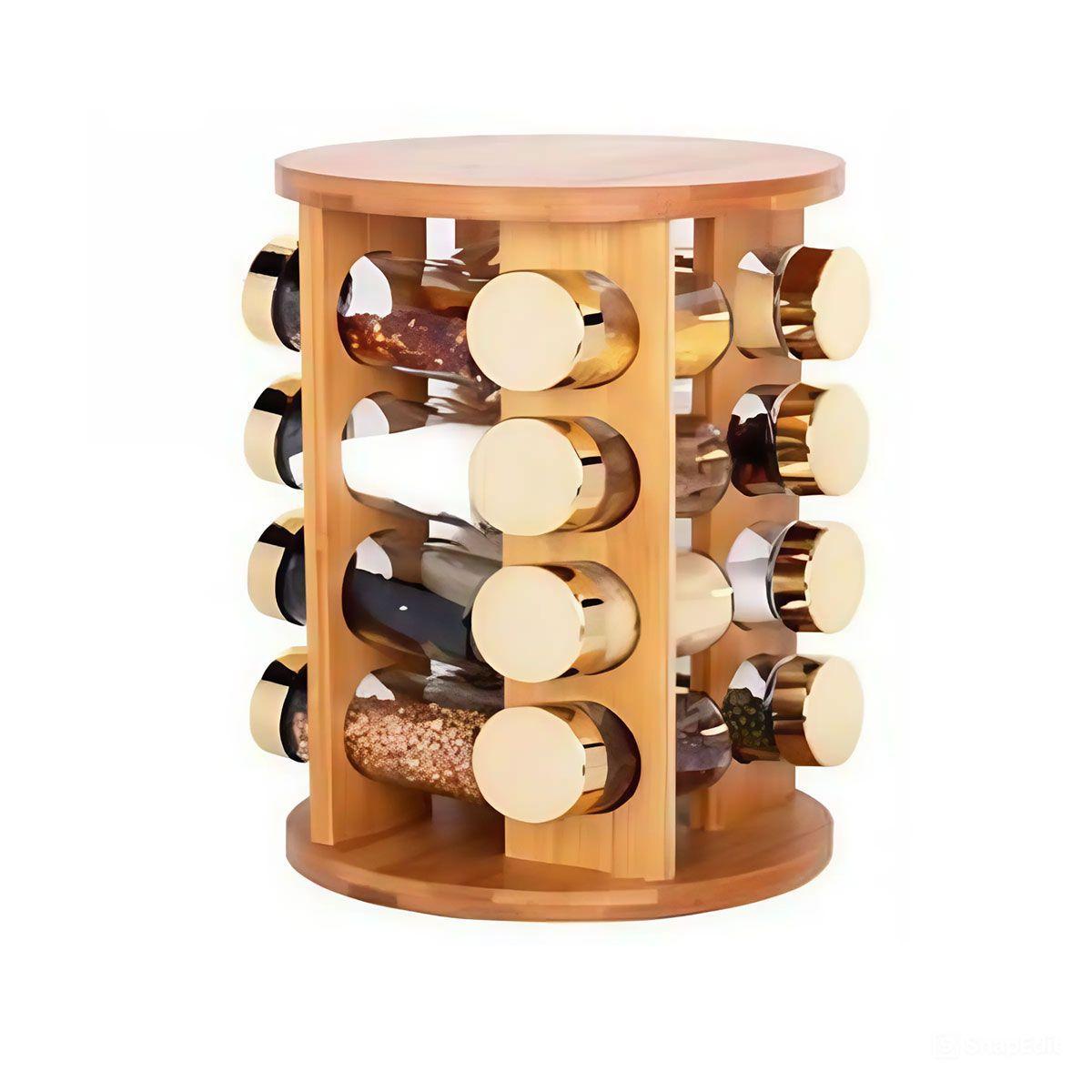 Набір для спецій на дерев'яній підставці 16 скляних ємностей для приправ, фото 1