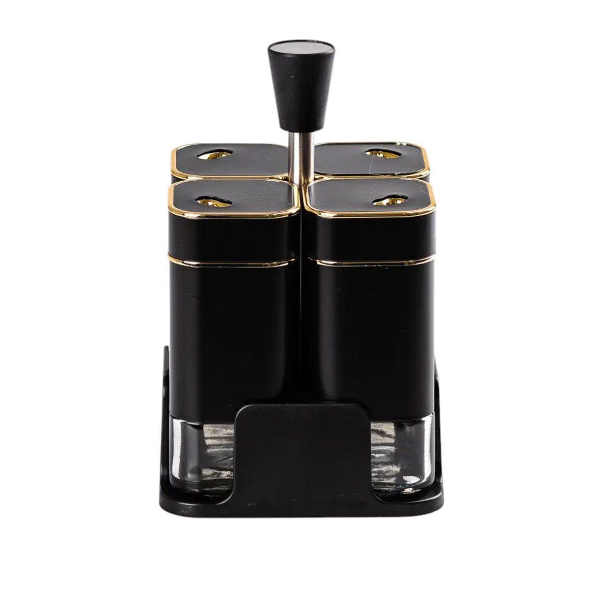 Набір для спецій на підставці 4 предмети 10х10х17 см ємності для приправ 120 мл Чорний, фото 1