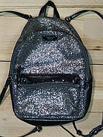 Рюкзак Victoria's Secret Sparkle Small City Backpack, Silver оригінал, чорний срібло блискучий