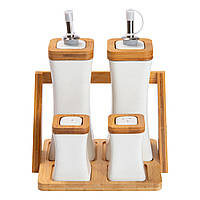 Набір для спецій керамічний 4 предмети на бамбуковій підставці