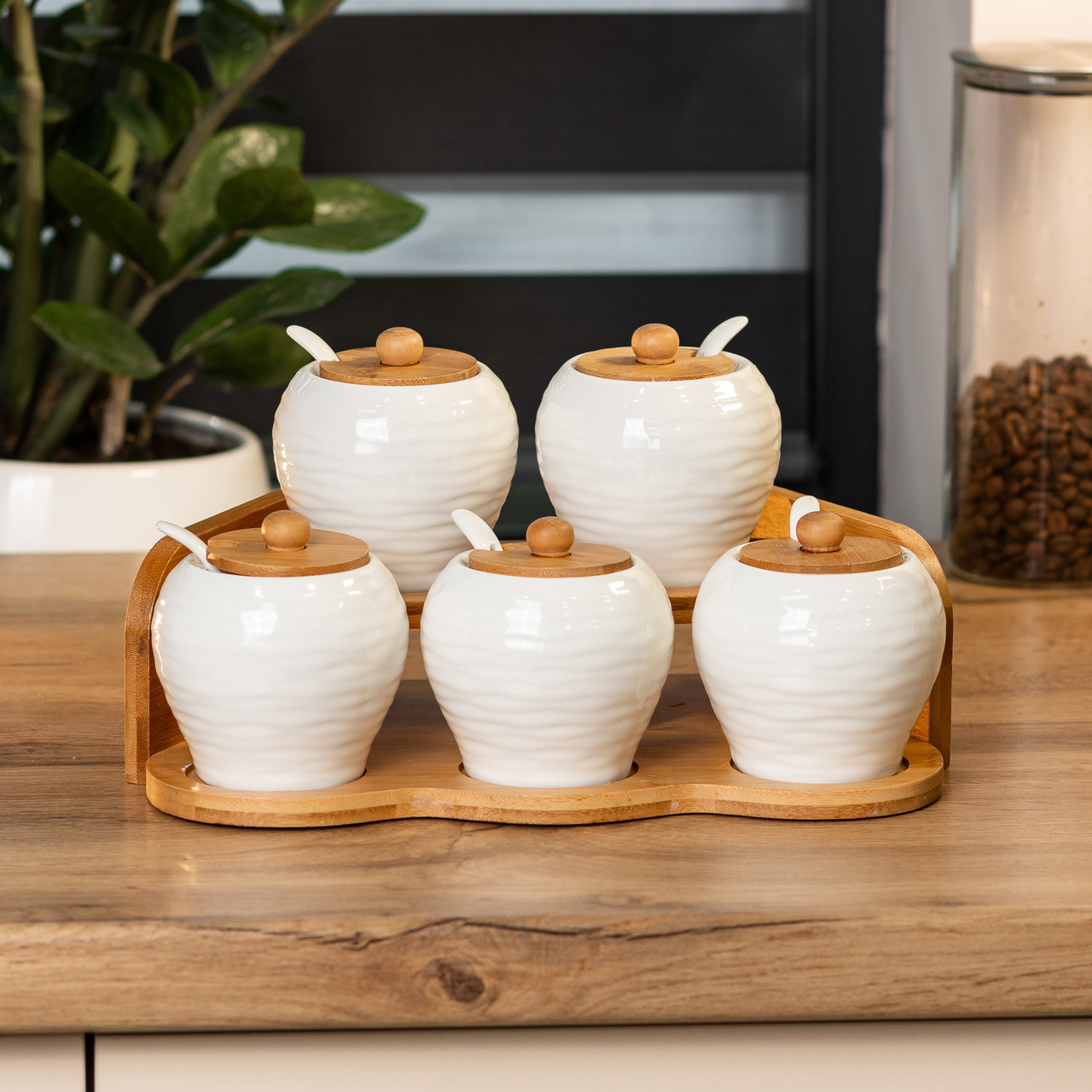 Набір банок для сипучих продуктів з 5 штук по 250 мл керамічний, фото 1