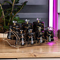 Набір для спецій 4 шт по 250 мл і 3 шт по 550 мл на металевій підставці  чорний