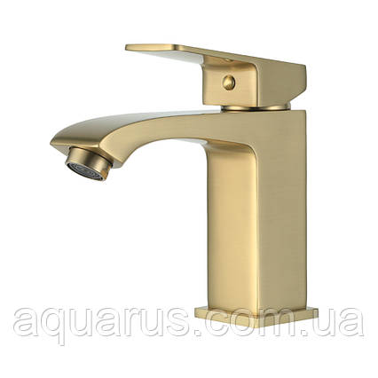 Змішувач для умивальника FRAP F1076-3, литий вилив, золотий сатин, фото 1
