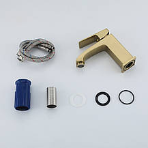 Змішувач для умивальника FRAP F1076-3, литий вилив, золотий сатин, фото 3