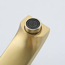 Змішувач для умивальника FRAP F1076-3, литий вилив, золотий сатин, фото 4