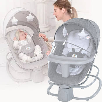 Центр шезлонг 4 в 1 для новонароджених з таймером і москітною сіткою Mastela 8112 Сірий