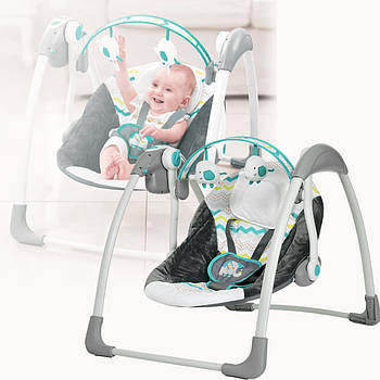 Дитячий закачувальний центр гойдалки-шезлонг для новонароджених на 5 швидкостей Mastela 6503 Сіро-бірюзовий