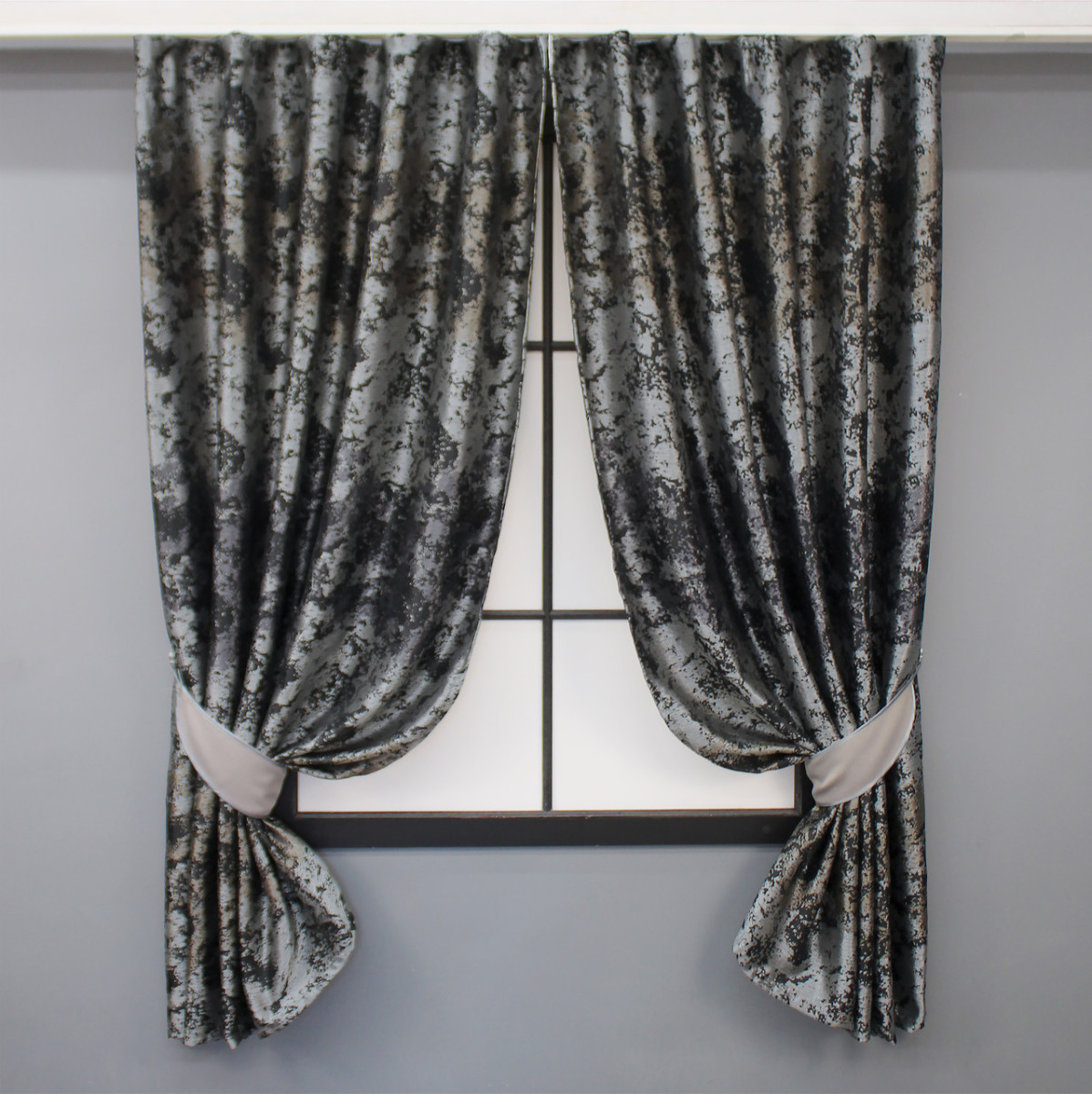 Комплект (2шт. 1,4х1,7м.) коротких штор, «Мармур Al-7». Колір сірий з чорним і какао. Код 1461ш 35-0278 5044583
