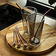 Набір багаторазових ложок-трубочок 6 предметів для напоїв 19.5 см зі щіткою для миття Бронзовий Lugi, фото 2