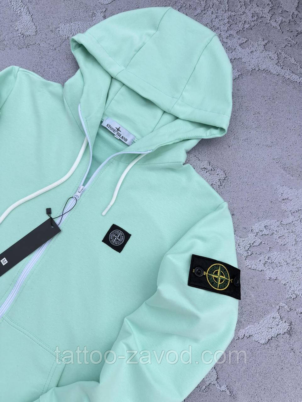 Худі двонитка на блискавці з капюшоном Stone Island м'ята XS, S, M, L, XL, XXL