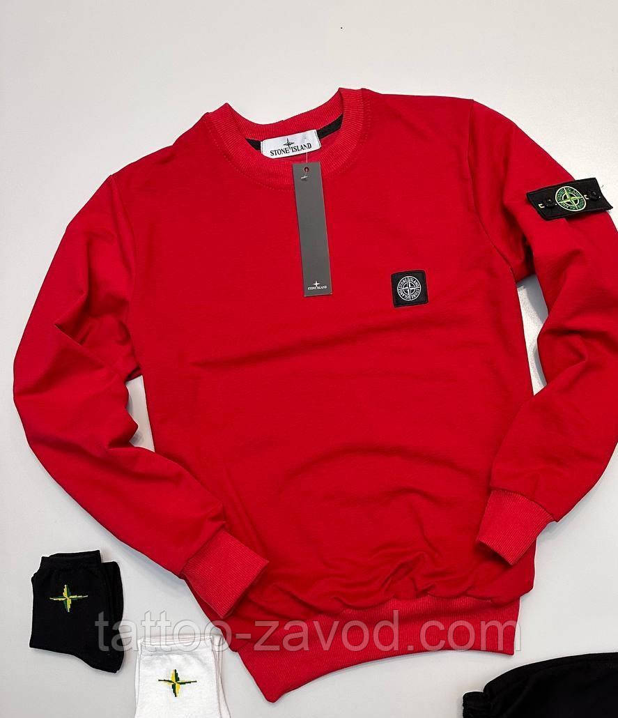 Світшот чоловічий двонитка Туреччина Stone Island червоний XL, XXL, XXXL