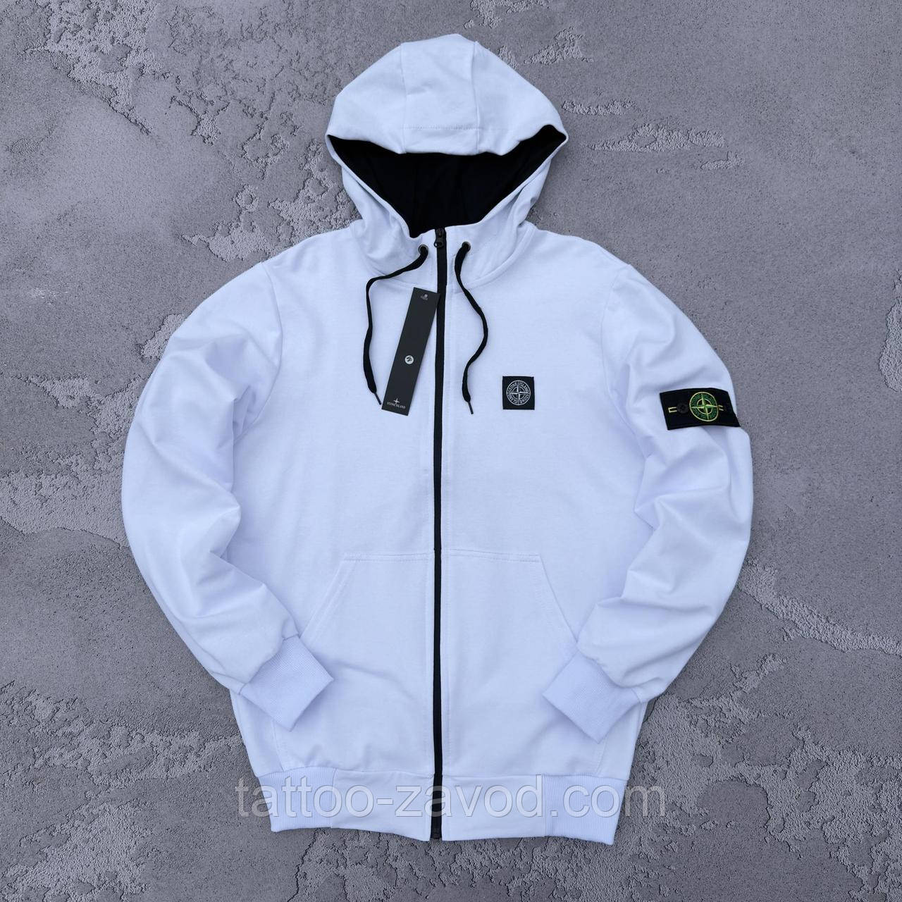 Худі двонитка скапюшоном на змійці біле Stone Island XS, S, M, L, XL, XXL