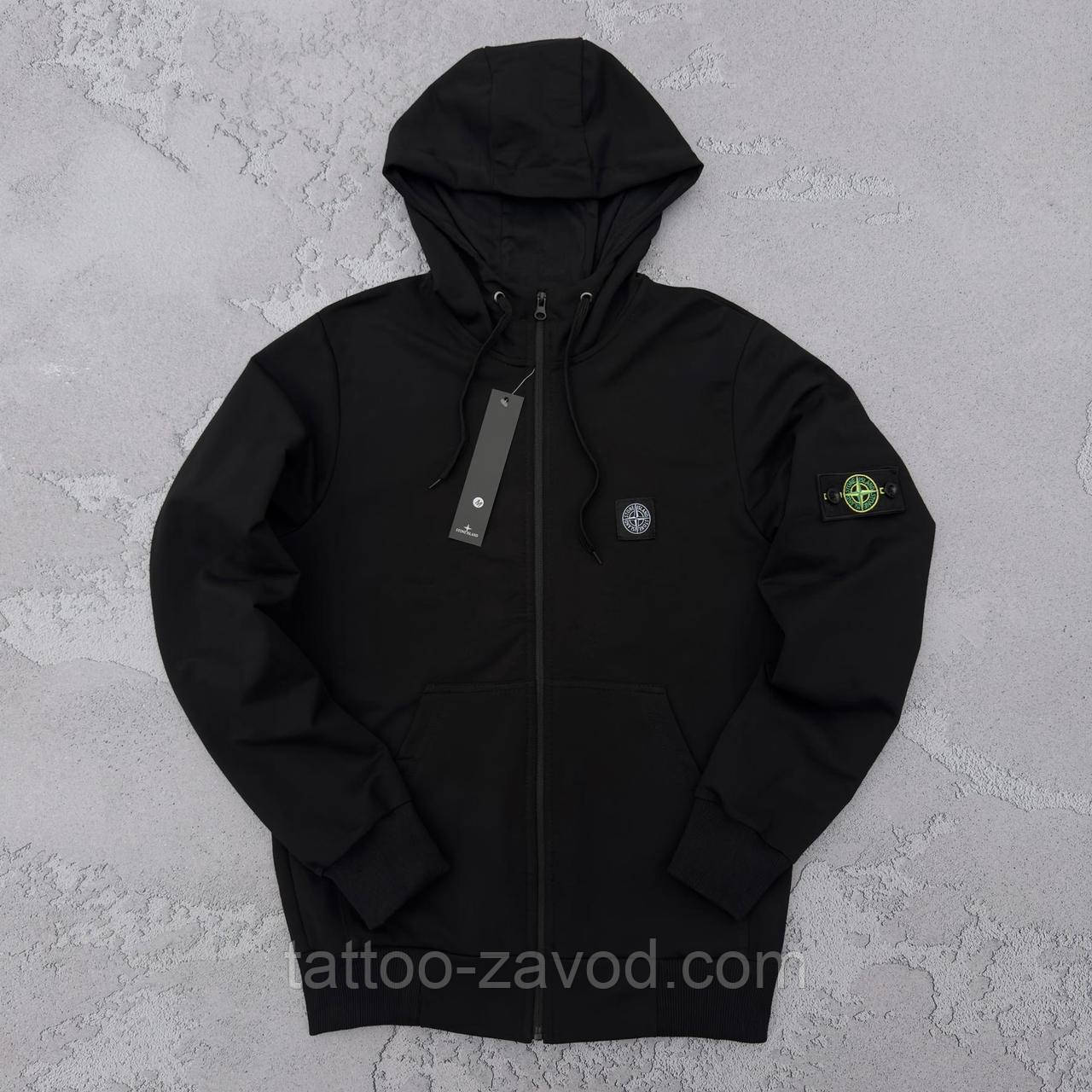 Худі двонитка на блискавці з капюшоном чорна Stone Island XS, S, M, L, XL, XXL