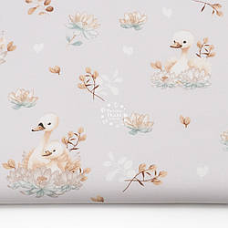 Бязь "Лебеді та лотоси на світло-сірому тлі", №5515