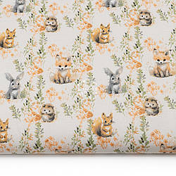 Бязь "Лисичка, білочка, зайчик і їжачок в осінньому листі", №5519