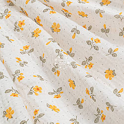 Двошаровий жатий муслін "Жовті квіточки і крапки на фоні айворі", ширина 135 см