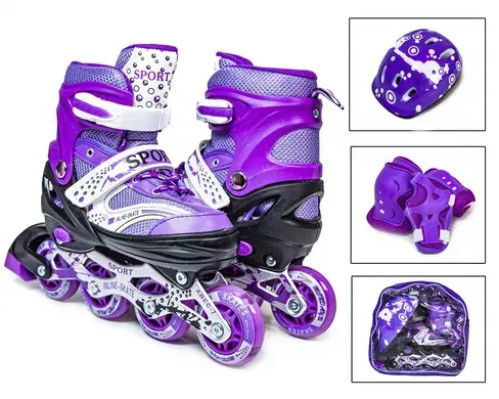 Комплект роликів із захистом і шоломом Happy, розмір 29-33, Фіолетовий, світяться колеса, фото 1