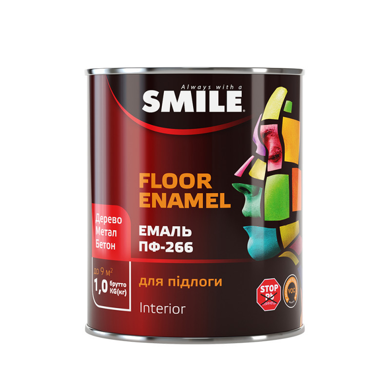Емаль для підлоги ПФ-266 червоно-коричнева 0,9кг SMILE