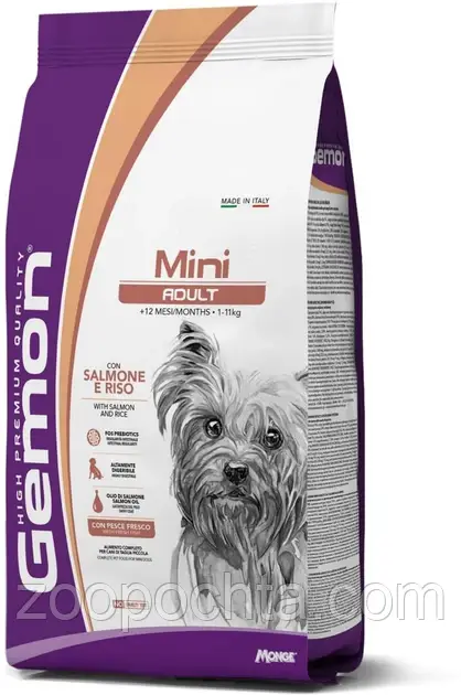 Сухий корм Gemon Dog Mini Adult для собак дрібних порід, лосось із рисом 20КГ, фото 1