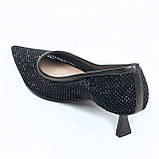 Жіночі шкіряні туфлі човники на підборах чорного кольору сіточка з блискітками DY2277-01B-M869-1 розмір 36, фото 6