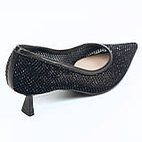Жіночі шкіряні туфлі човники на підборах чорного кольору сіточка з блискітками DY2277-01B-M869-1 розмір 36, фото 8