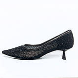 Жіночі шкіряні туфлі човники на підборах чорного кольору сіточка з блискітками DY2277-01B-M869-1 розмір 36, фото 3