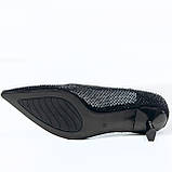 Жіночі шкіряні туфлі човники на підборах чорного кольору сіточка з блискітками DY2277-01B-M869-1 розмір 36, фото 10