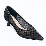 Жіночі шкіряні туфлі човники на підборах чорного кольору сіточка з блискітками DY2277-01B-M869-1 розмір 36, фото 2