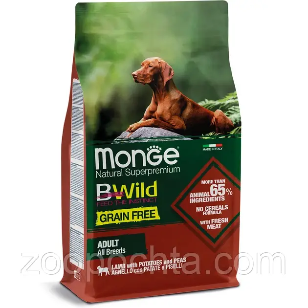 Сухий корм Monge Dog BWILD GR.FREE All breeds Adult для собак усіх порід ягня 15КГ, фото 1
