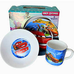 Набір дитячого посуду Тачки 3 предметів склокераміка.