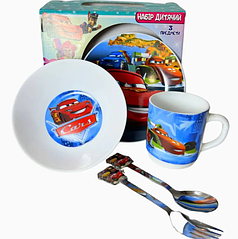 Набір дитячого посуду Тачки 5 предметів склокераміка.
