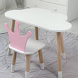 Дитячий стільчик "корона" з дерева 26.5х26х25см, стілець для дівчинки, білий з рожевим, фото 8