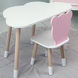 Дитячи набір столик та стільчик, стіл хмаринка білий 46х70х40 і стільчик ведмедик рожевий 26.5х26х25,, фото 4
