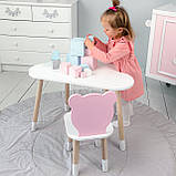 Дитячи набір столик та стільчик, стіл хмаринка білий 46х70х40 і стільчик ведмедик рожевий 26.5х26х25,, фото 6
