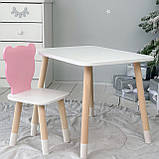 Стіл прямокутний 46х60х45 і стілець медвежа 26.5х26х25, столик та стільчик в дитячу, білий з рожевим, фото 4