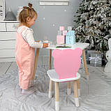 Стіл прямокутний 46х60х45 і стілець медвежа 26.5х26х25, столик та стільчик в дитячу, білий з рожевим, фото 5