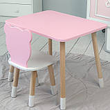 Стіл прямий 46х60х45 і стілець мордочка медведика 26.5х26х25, столик та стільчик для дівчинки, рожевий з білим, фото 5