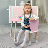 Стіл прямий 46х60х45 і стілець мордочка медведика 26.5х26х25, столик та стільчик для дівчинки, рожевий з білим, фото 6