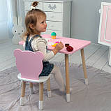 Стіл прямий 46х60х45 і стілець мордочка медведика 26.5х26х25, столик та стільчик для дівчинки, рожевий з білим, фото 8