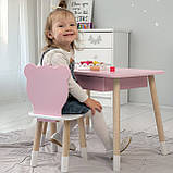 Стіл прямокутний з шухлядою 46х60х45 і стілець медвежа 26.5х26х25, столик та стільчик для дитячої кімнати, рожевий з білим, фото 9