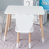 Стіл прямокутний з висувним ящиком 46х60х45 і стілець медвежа 26.5х26х25, столик та стільчик в дитячу, білий, фото 3