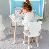 Стіл прямокутний з висувним ящиком 46х60х45 і стілець медвежа 26.5х26х25, столик та стільчик в дитячу, білий, фото 4