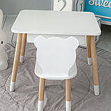Стіл прямокутний з висувним ящиком 46х60х45 і стілець медвежа 26.5х26х25, столик та стільчик в дитячу, білий, фото 5