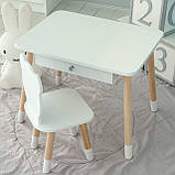 Стіл прямокутний з висувним ящиком 46х60х45 і стілець медвежа 26.5х26х25, столик та стільчик в дитячу, білий, фото 9