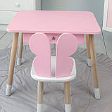 Стіл прямокутний з ящиком для речей 46х60х45 і стілець метелик 26.5х26х25, столик та стільчик в дитячу, рожевий з білим, фото 3