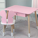 Стіл прямокутний з ящиком для речей 46х60х45 і стілець метелик 26.5х26х25, столик та стільчик в дитячу, рожевий з білим, фото 5