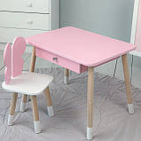 Стіл прямокутний з ящиком для речей 46х60х45 і стілець метелик 26.5х26х25, столик та стільчик в дитячу, рожевий з білим, фото 7