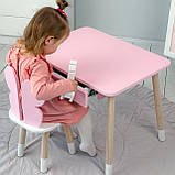 Стіл прямокутний з ящиком для речей 46х60х45 і стілець метелик 26.5х26х25, столик та стільчик в дитячу, рожевий з білим, фото 8