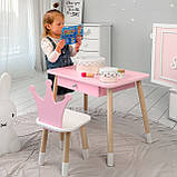 Стіл прямокутний з ящиком 46х60х45 і стілець корона 26.5х26х25, столик та стільчик в дитячу, рожевий з білим, фото 2